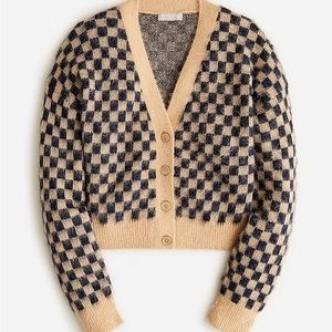 NWT Jcrew Checkered V-neck cardigan sweater in brushed yarn